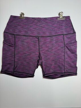 High-Waist Purple Space-Dye Bike Shorts with Side Pockets